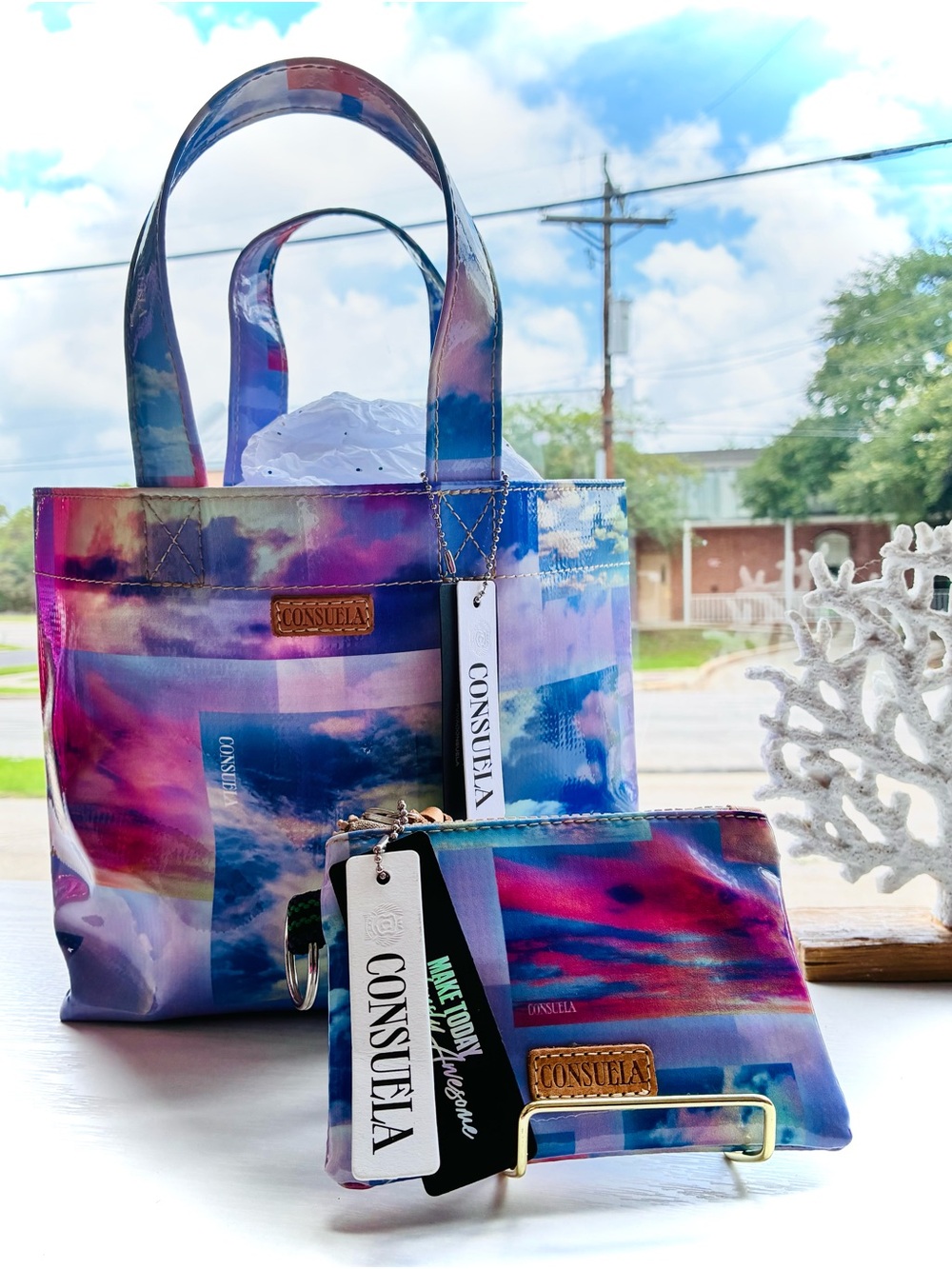Consuela Mandy Multicolor Sky Print Mini Tote with Matching Wristlet